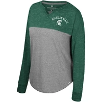 T-shirt surdimensionné à manches longues tri-mélange Colosseum pour femmes gris chiné/vert Michigan State Spartans Jelly of the Month