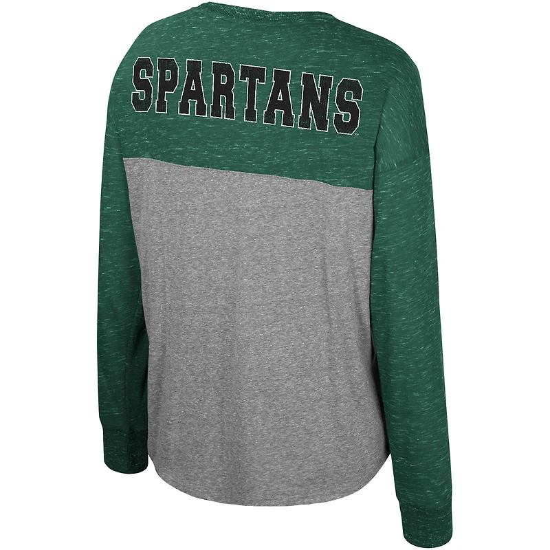 T-shirt surdimensionné à manches longues tri-mélange Colosseum pour femmes gris chiné/vert Michigan State Spartans Jelly of the Month