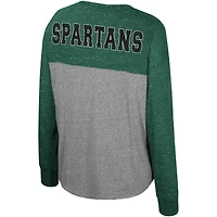 T-shirt surdimensionné à manches longues tri-mélange Colosseum pour femmes gris chiné/vert Michigan State Spartans Jelly of the Month