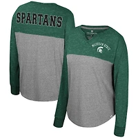 T-shirt surdimensionné à manches longues tri-mélange Colosseum pour femmes gris chiné/vert Michigan State Spartans Jelly of the Month