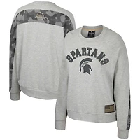 Sweat-shirt Colosseum Heather Grey Michigan State Spartans OHT pour femmes, drapeau d'appréciation militaire, rang Dolman