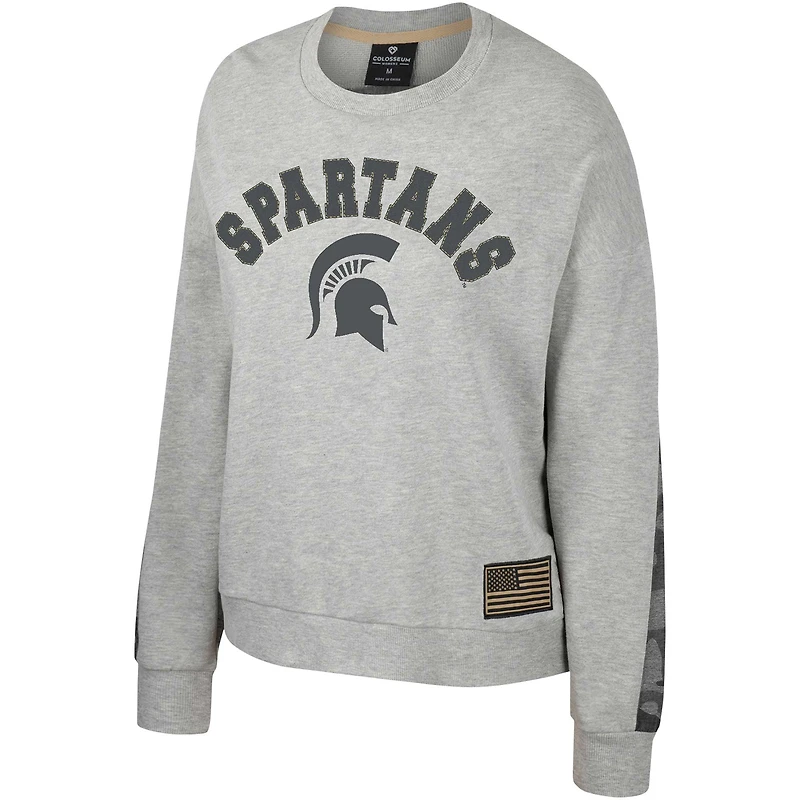 Women's Colosseum Heather Gray Michigan State Spartans OHT Military Appreciation Flag Rank Dolman Pullover Sweatshirt