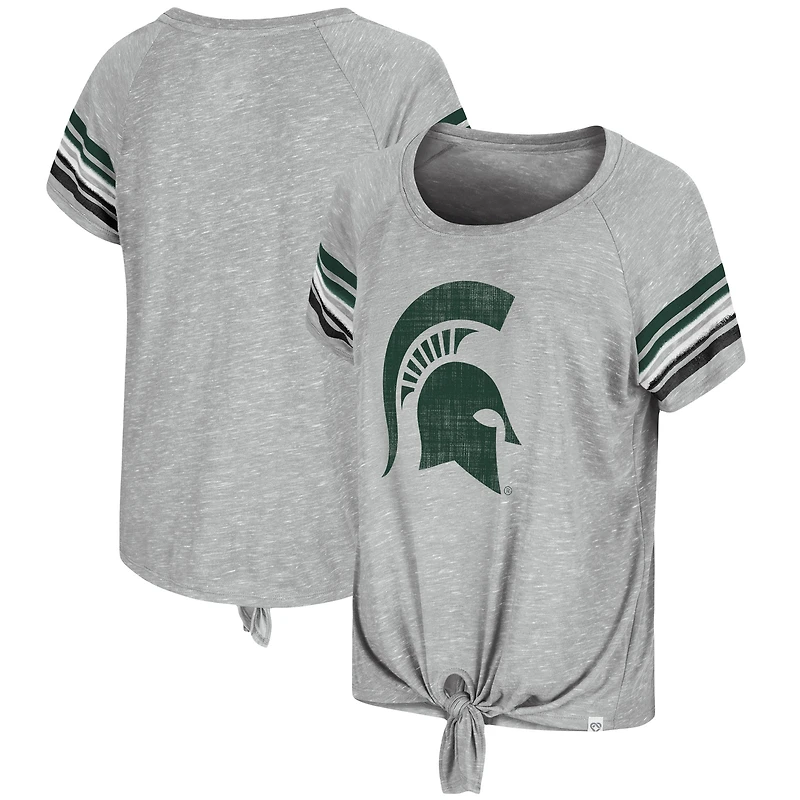 Women's Colosseum Heathered Gray Michigan State Spartans Boo You Knotted Raglan T-Shirt