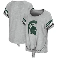 Women's Colosseum Heathered Gray Michigan State Spartans Boo You Knotted Raglan T-Shirt