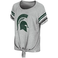 Women's Colosseum Heathered Gray Michigan State Spartans Boo You Knotted Raglan T-Shirt