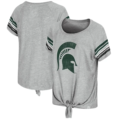 Women's Colosseum Heathered Gray Michigan State Spartans Boo You Knotted Raglan T-Shirt