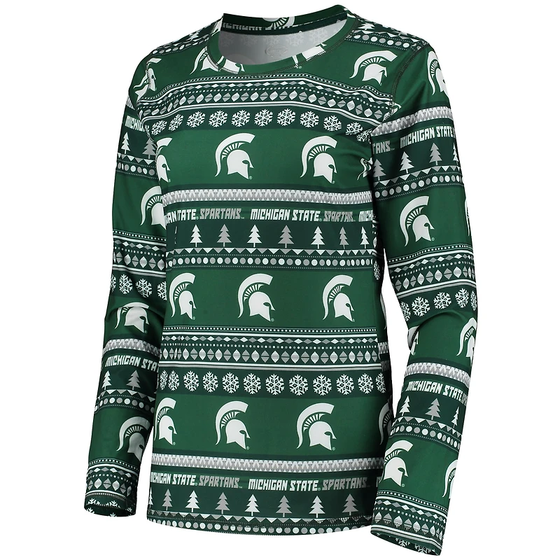 Women's Concepts Sport Green Michigan State Spartans Holiday Long Sleeve Top & Pants Sleep Set