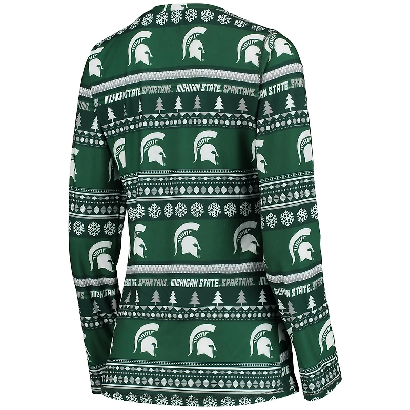 Women's Concepts Sport Green Michigan State Spartans Holiday Long Sleeve Top & Pants Sleep Set