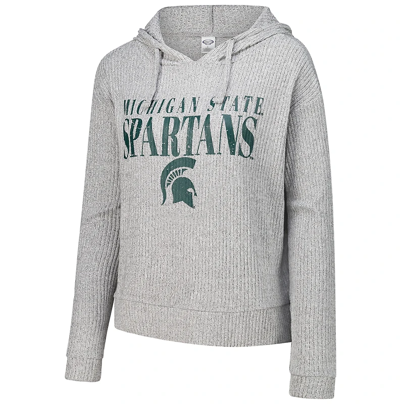 Women's Concepts Sport Heather Gray Michigan State Spartans Juniper Soft Modest Cropped Long Sleeve Hoodie Top