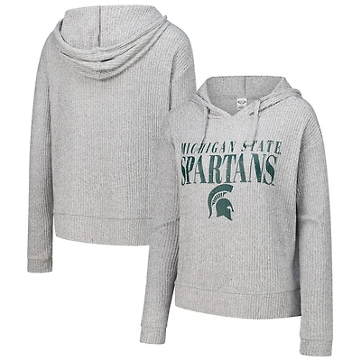 Women's Concepts Sport Heather Gray Michigan State Spartans Juniper Soft Modest Cropped Long Sleeve Hoodie Top