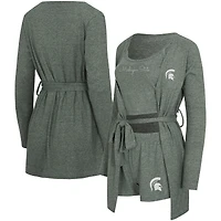 Ensemble trois pièces pour femme Concepts Sport Heather Green Michigan State Spartans Rigor, composé d'un débardeur, short et peignoir