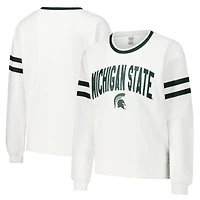 Women's Concepts Sport  White Michigan State Spartans Borough French Terry Arch Over Long Sleeve Top