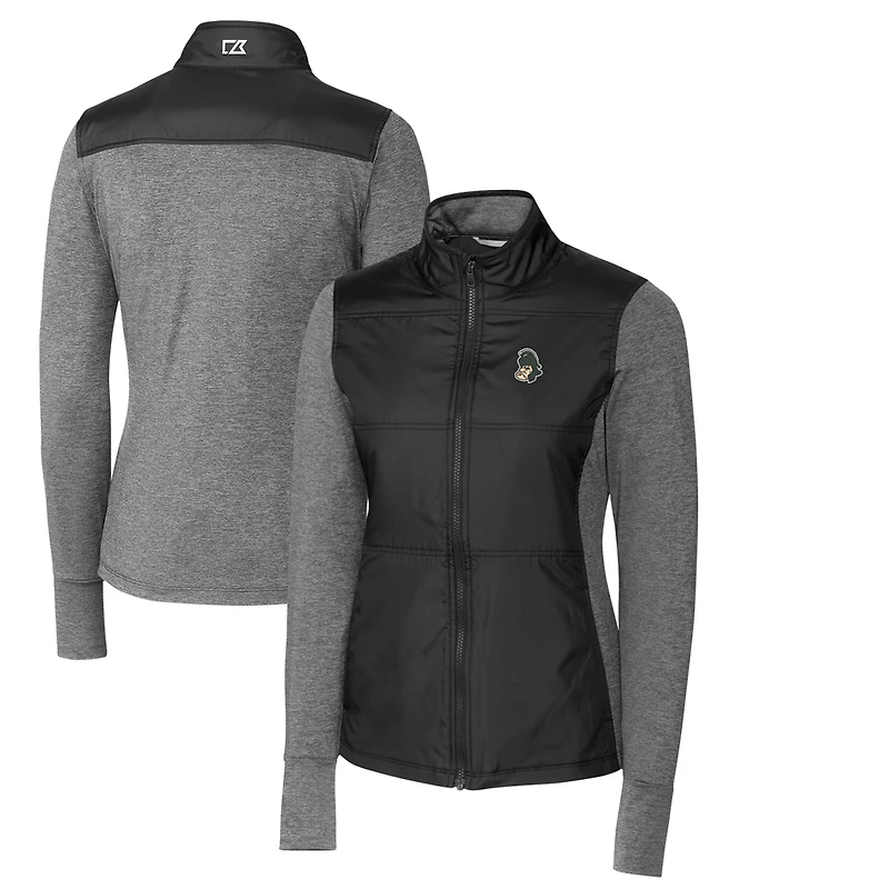 Veste matelassée hybride entièrement zippée Vault Stealth noire pour femme des Spartans de l'État du Michigan Cutter & Buck