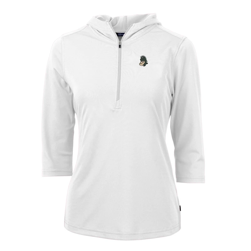 Sweat à capuche zippé demi-taille en piqué écologique recyclé Cutter & Buck blanc Michigan State Spartans Vault Virtue pour femme