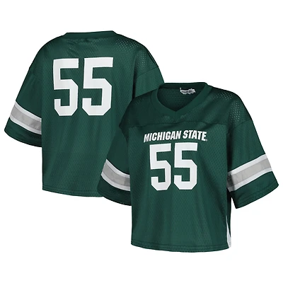 Women's Established & Co. #55 Green Michigan State Spartans Fashion Boxy Cropped Football Jersey