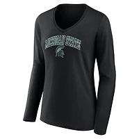 T-shirt à manches longues et col en V pour femme Fanatics Black Michigan State Spartans Campus