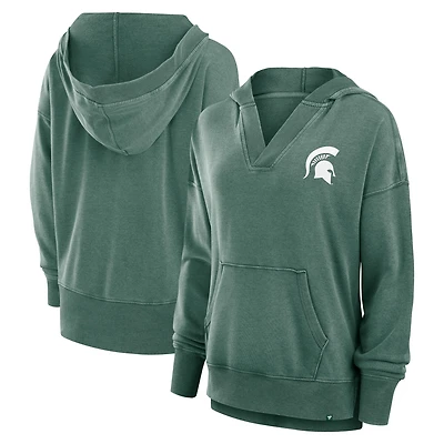 Women's Fanatics Green Michigan State Spartans Initiative Snow Wash French Terry V-Neck Pullover Hoodie