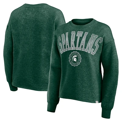 Women's Fanatics Heather Green Michigan State Spartans Heritage Oversized Tradition Fleece Sweatshirt