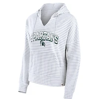 Women's Fanatics  White Michigan State Spartans Striped Notch Neck Pullover Hoodie