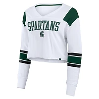 Women's Fanatics White Michigan State Spartans Training Camp Cropped Long Sleeve V-Neck Fashion Top