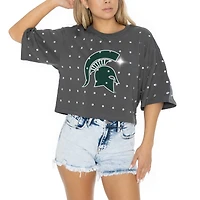 T-shirt court à strass pour femme Gameday Couture gris Michigan State Spartans Go Time