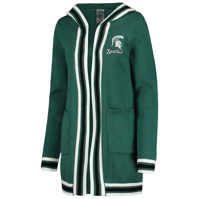 Women's Gameday Couture Green Michigan State Spartans One More Round Tri-Blend Striped Hooded Cardigan Sweater