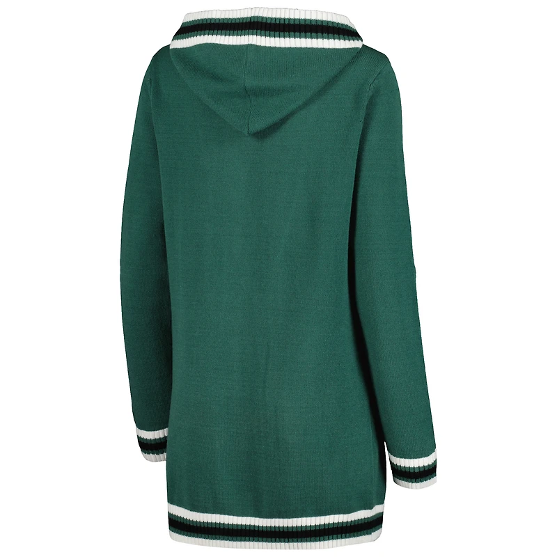 Women's Gameday Couture Green Michigan State Spartans One More Round Tri-Blend Striped Hooded Cardigan Sweater