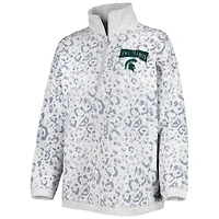 Women's Gameday Couture Heather Gray Michigan State Spartans Leopard Quarter-Zip Sweatshirt