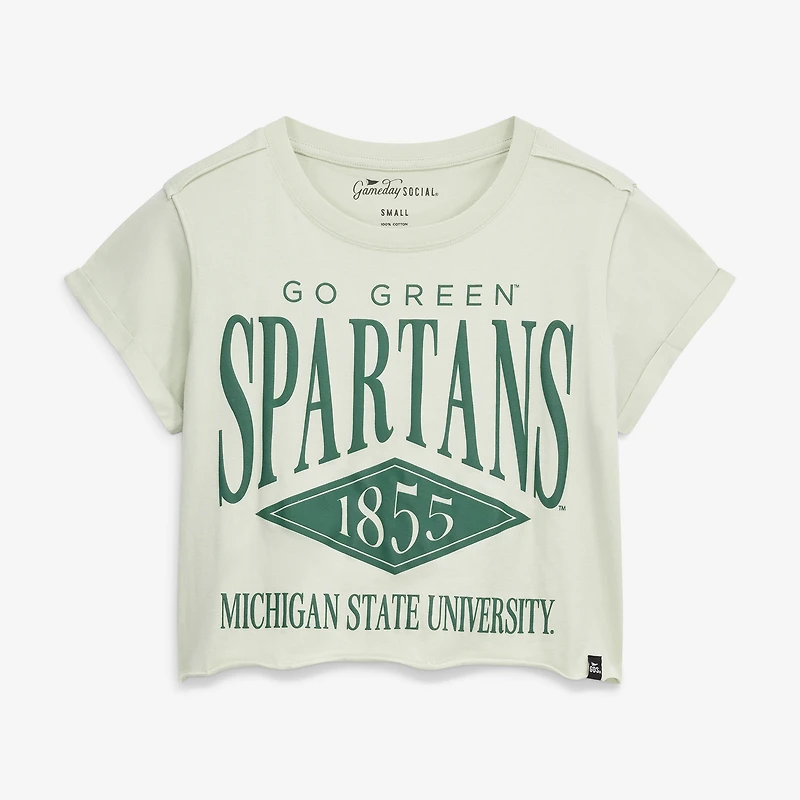 Women's Gameday Social Green Michigan State Spartans Cropped Cuffed T-Shirt