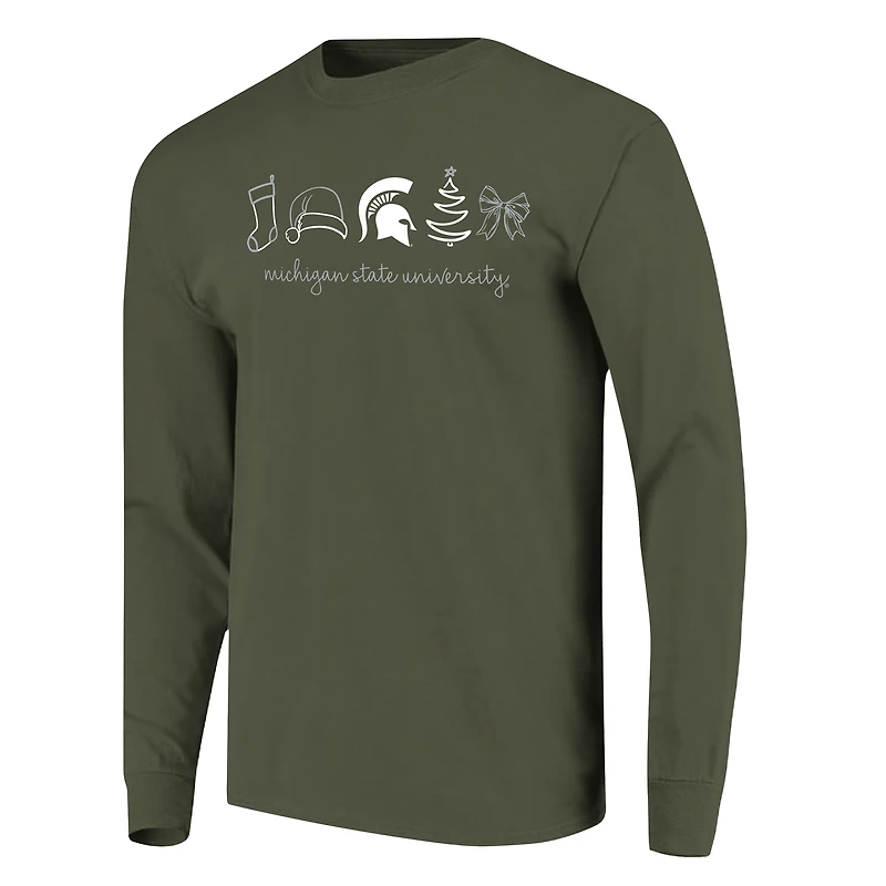 T-shirt à manches longues pour femmes Michigan State Spartans, motif Noël, couleurs confortables, vert