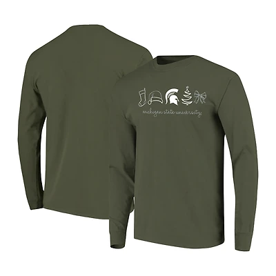 Women's  Green Michigan State Spartans Christmas Elements Comfort Colors Long Sleeve T-Shirt