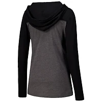 Women's Heather Charcoal Michigan State Spartans Knockout Color Block Hooded V-Neck Long Sleeve T-Shirt