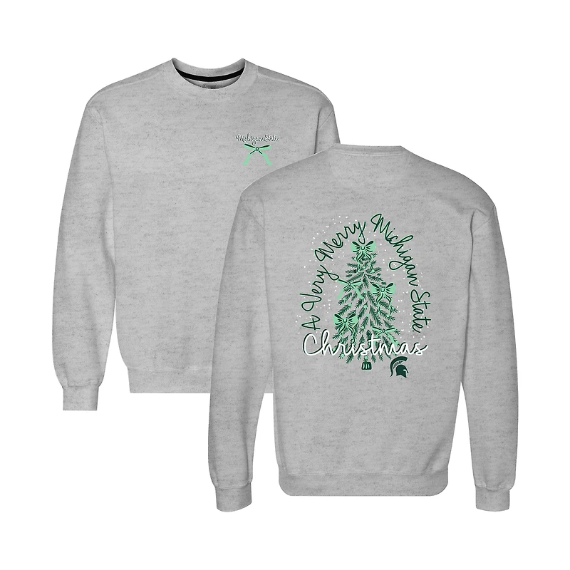 Sweat-shirt à col rond pour femme, gris chiné, Michigan State Spartans, motif sapin de Noël classique