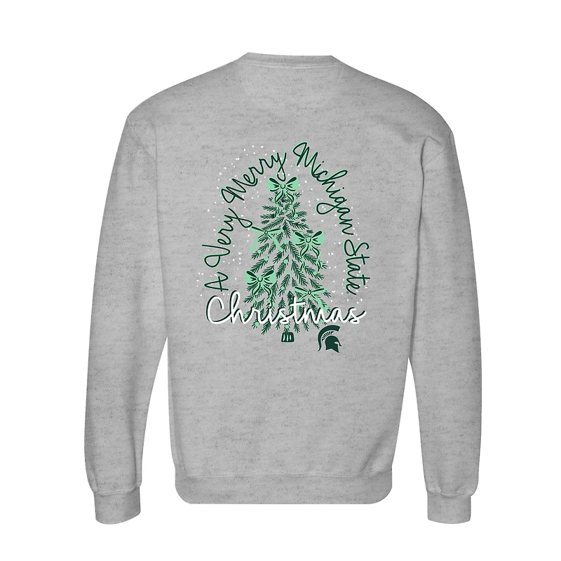 Women's Heather Gray Michigan State Spartans Classic Merry Christmas Tree Crewneck Sweatshirt