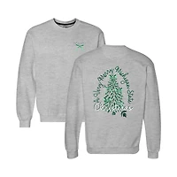 Women's  Heather Gray Michigan State Spartans Classic Merry Christmas Tree Crewneck Sweatshirt