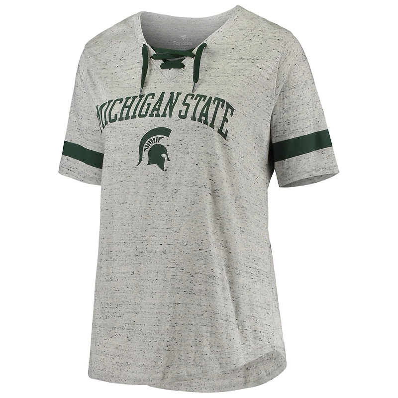 Women's Heathered Gray/Green Michigan State Spartans Plus Lace-Up V-Neck T-Shirt