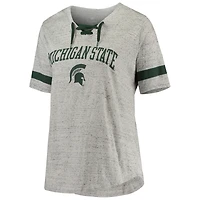 Women's Heathered Gray/Green Michigan State Spartans Plus Lace-Up V-Neck T-Shirt