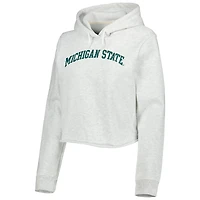 Women's League Collegiate Wear Ash Michigan State Spartans 2-Hit 1636 Cropped Pullover Hoodie