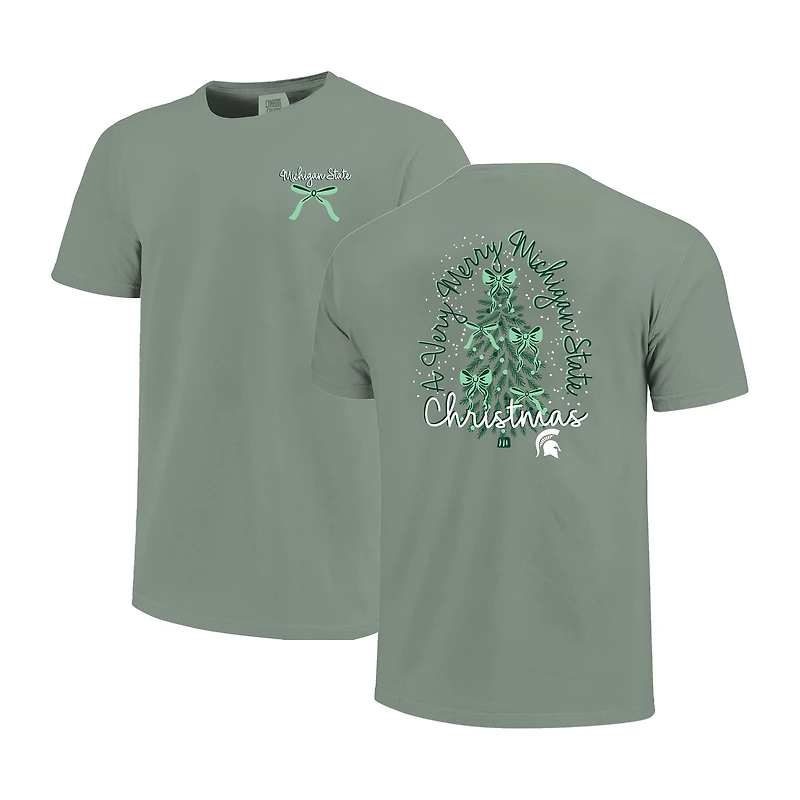 T-shirt vert clair pour femmes Michigan State Spartans, motif sapin de Noël, couleurs confortables