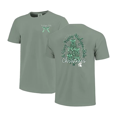 Women's  Light Green Michigan State Spartans Christmas Tree Comfort Colors T-Shirt