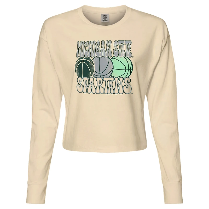 T-shirt court à manches longues de basket-ball aux couleurs confortables des Spartans l'État du Michigan pour femmes