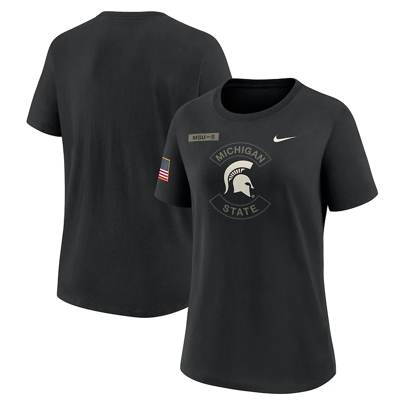 T-shirt Nike noir Michigan State Spartans 2025 Military Appreciation Dri-FIT pour femme