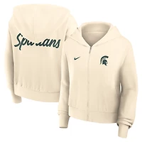 Sweat à capuche court Nike crème Michigan State Spartans pour femme avec fermeture éclair intégrale