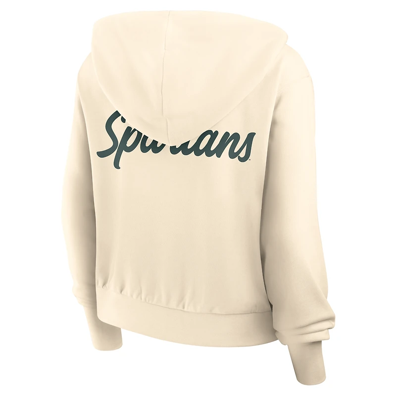 Sweat à capuche court Nike crème Michigan State Spartans pour femme avec fermeture éclair intégrale