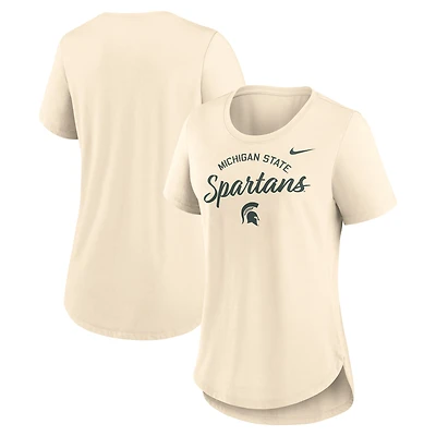 T-shirt Nike crème pour femme avec logo tricolore des Spartans de l'État du Michigan