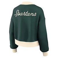 Women's Nike Green Michigan State Spartans Oversized Academic Cropped Full-Zip Bomber Jacket