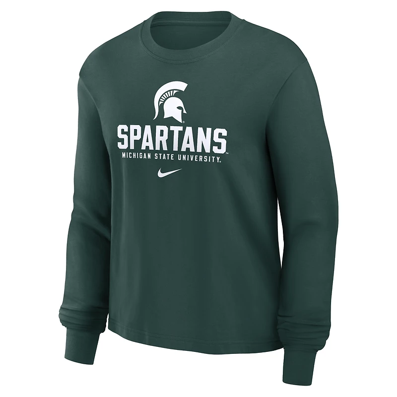 T-shirt à manches longues Nike vert Michigan State Spartans Primetime University Boxy pour femme