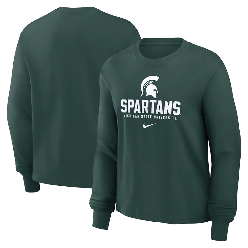 T-shirt à manches longues Nike vert Michigan State Spartans Primetime University Boxy pour femme