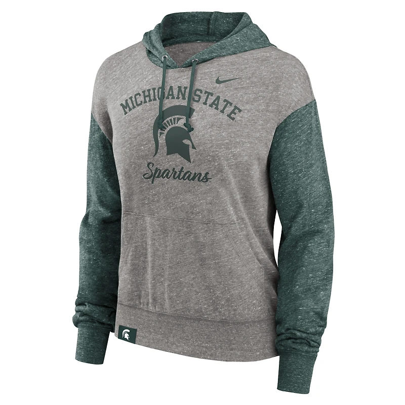 Sweat à capuche Nike pour femmes, gris chiné/vert, Michigan State Spartans Blitz Color Block Legacy