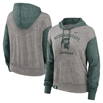 Sweat à capuche Nike pour femmes, gris chiné/vert, Michigan State Spartans Blitz Color Block Legacy